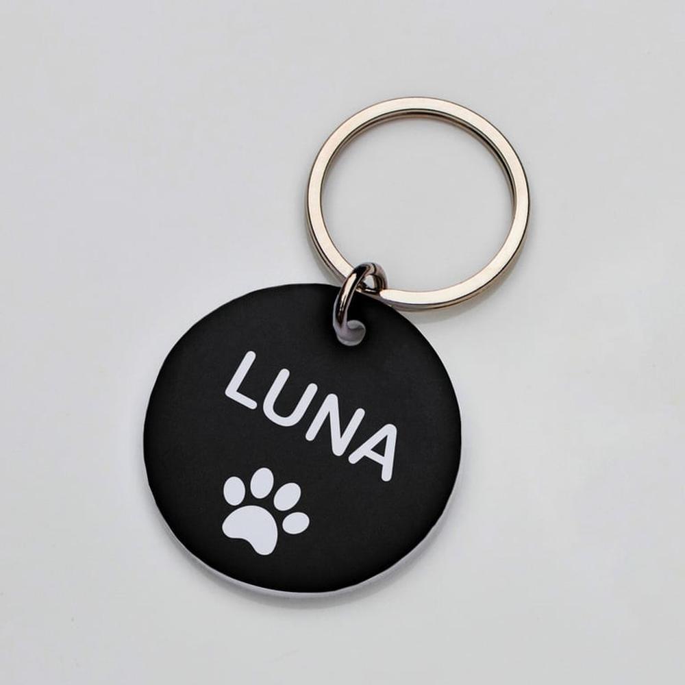 Placa de identificación perros gatos Huella Negro