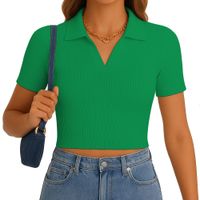 Polo Mujer Camisero Manga Corta New 710-13 Rib Grueso Color Verde Perico