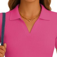 Polo Mujer Camisero Manga Corta New 710-13 Rib Grueso Color Rosado