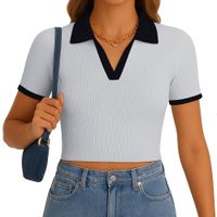 Polo Mujer Camisero Bicolor Manga Corta Rib Grueso New 710-13 Color Melange