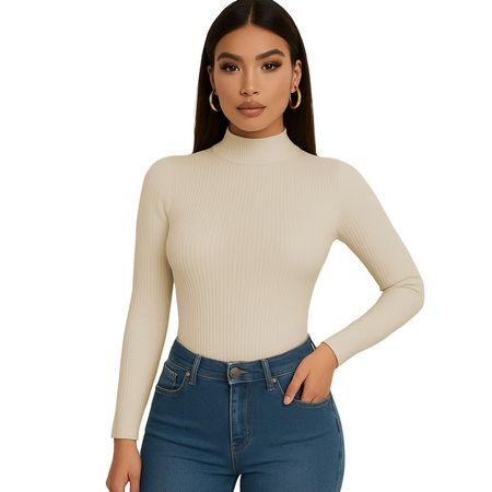 Polo Mujer Cafarena Manga Larga Rib Grueso Tic-13 Color Hueso Talla M