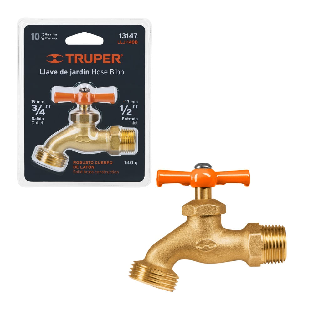 Llave de Laton para Manguera y Tomas de Agua 1/2" Truper LLJ-140B 13147