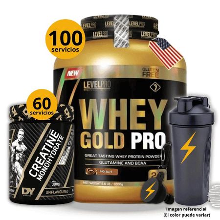 Proteína Whey gold pro de 3kg Chocolate -Creatina DY de 300gr - regalos