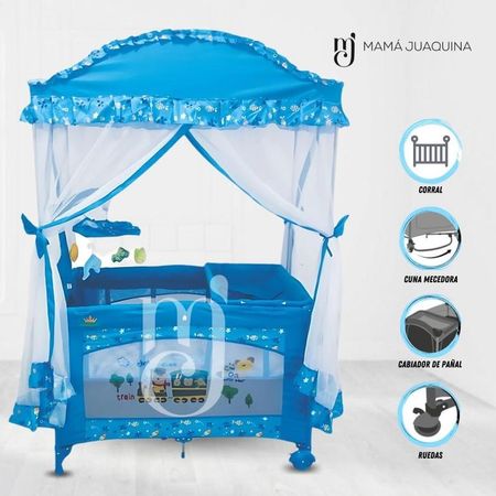 Cuna Corral Kingdom «MAJESTIC ARABIC» 2 en 1 Light Blue