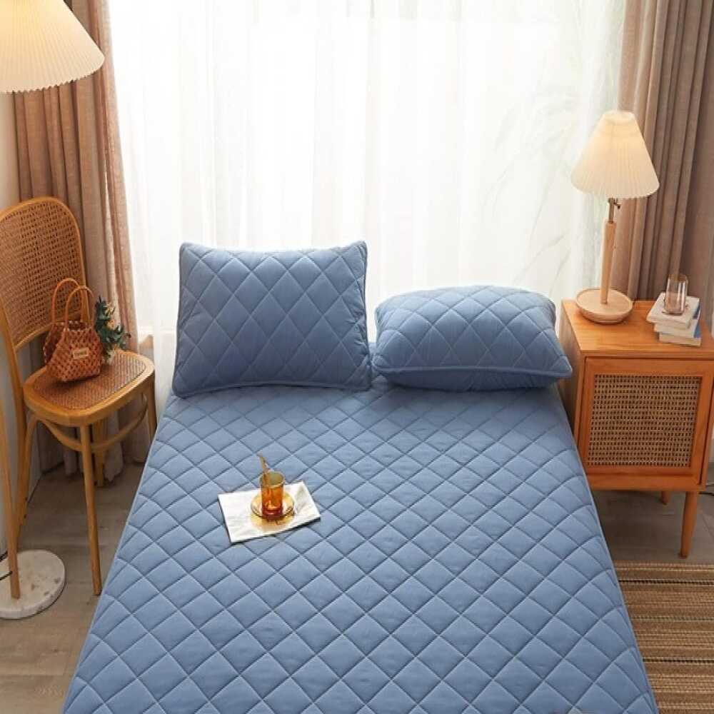 Protector Impermeable Anti-Fluidos Para Colchon 1.5 Plz -azul acero  Dyv