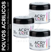 Set x3 Polvo Acrílico Snow White 1oz - ACRY LOVE