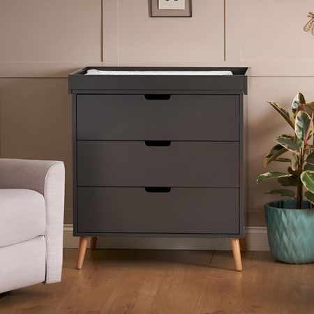 Cómoda Cambiador Para Bebé Maya 3 Cajones Plomo 75 cm Huk