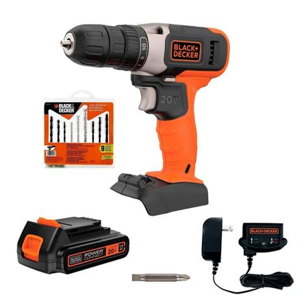 Taladro Atornillador Black & Decker BCD702C1 20v + Set 9Pzs Taladro Atornillador Black and Decker BCD702C1 20v y Set 9Pzs
