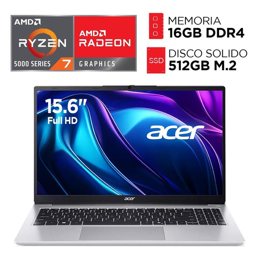 Laptop ACER RYZEN 7 5700U RAM 16GB SSD 512GB Pantalla 15.6 FULL HD