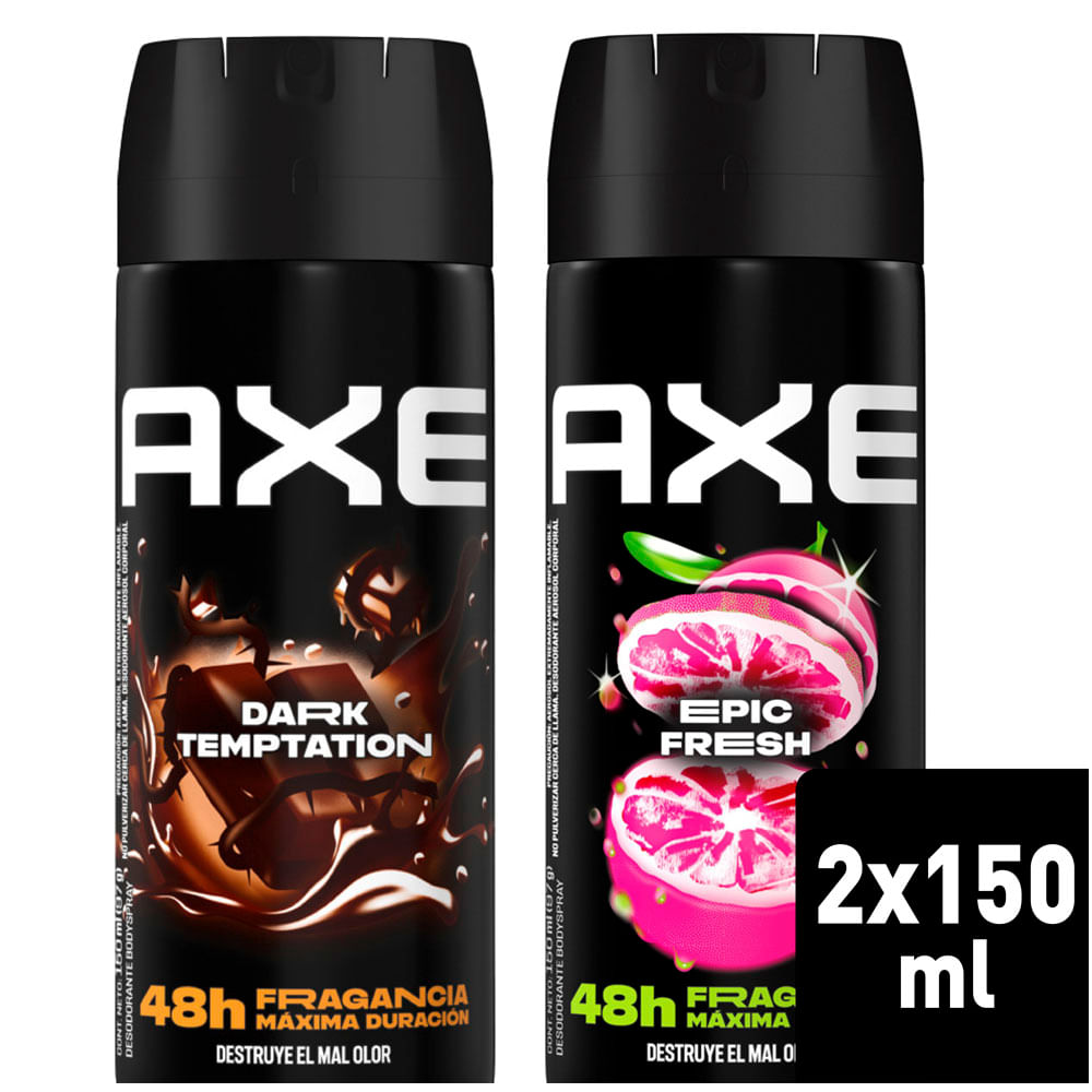 Pack Desodorante en Aerosol AXE Dark Temptation + Epic Fresh Frasco 300ml