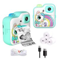 Cámara para Niños 1080p con Impresora Térmica Filtros Video HD y Diseño Unicornio Turquesa