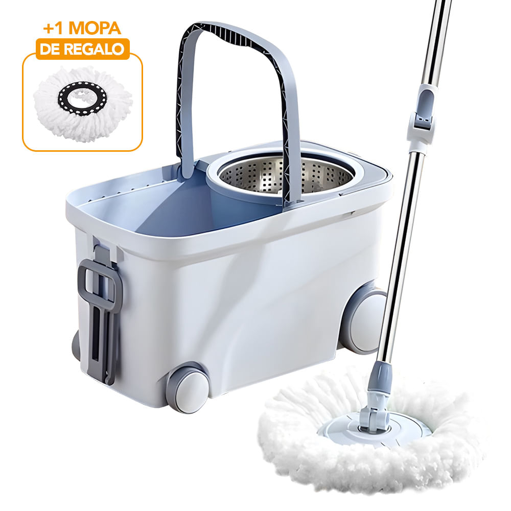 Trapeador Giratorio 2 Mopas con Ruedas Y Asa Gris S4F