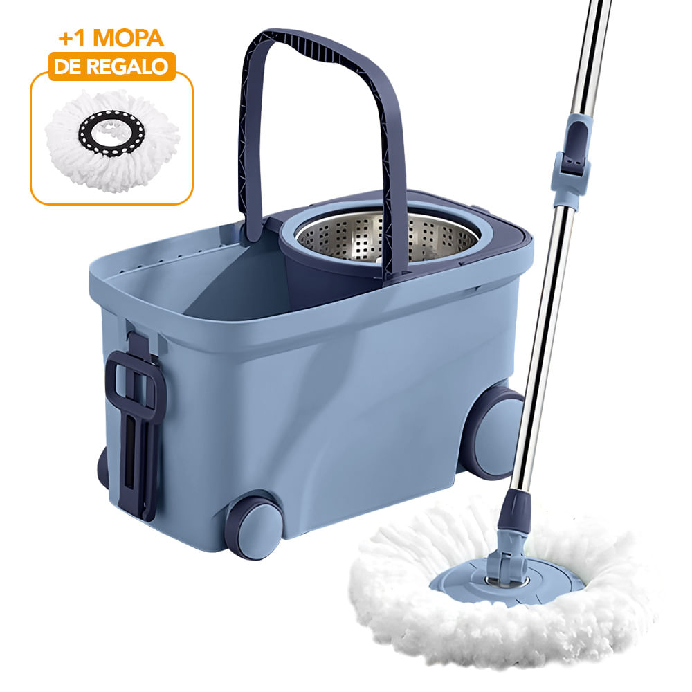 Trapeador Giratorio 2 Mopas con Ruedas Y Asa Azul S4F