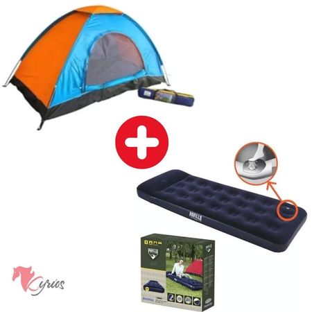 Carpa De 2 Personas + Colchón Inflable De 1 Plaza Color Mixto