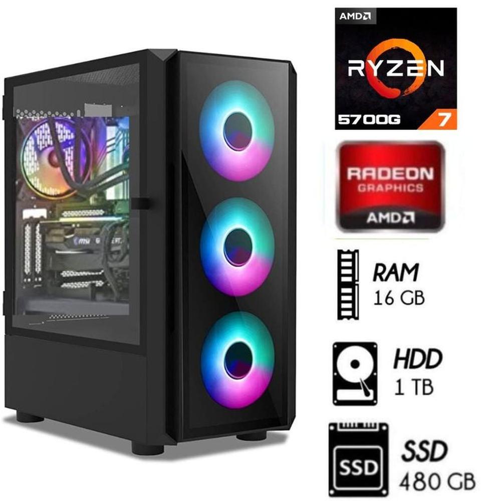 Computadora GAMER PC Ryzen 7 5700G Ram 16GB Disco 1TB +Disco SSD 480GB CASE RGB
