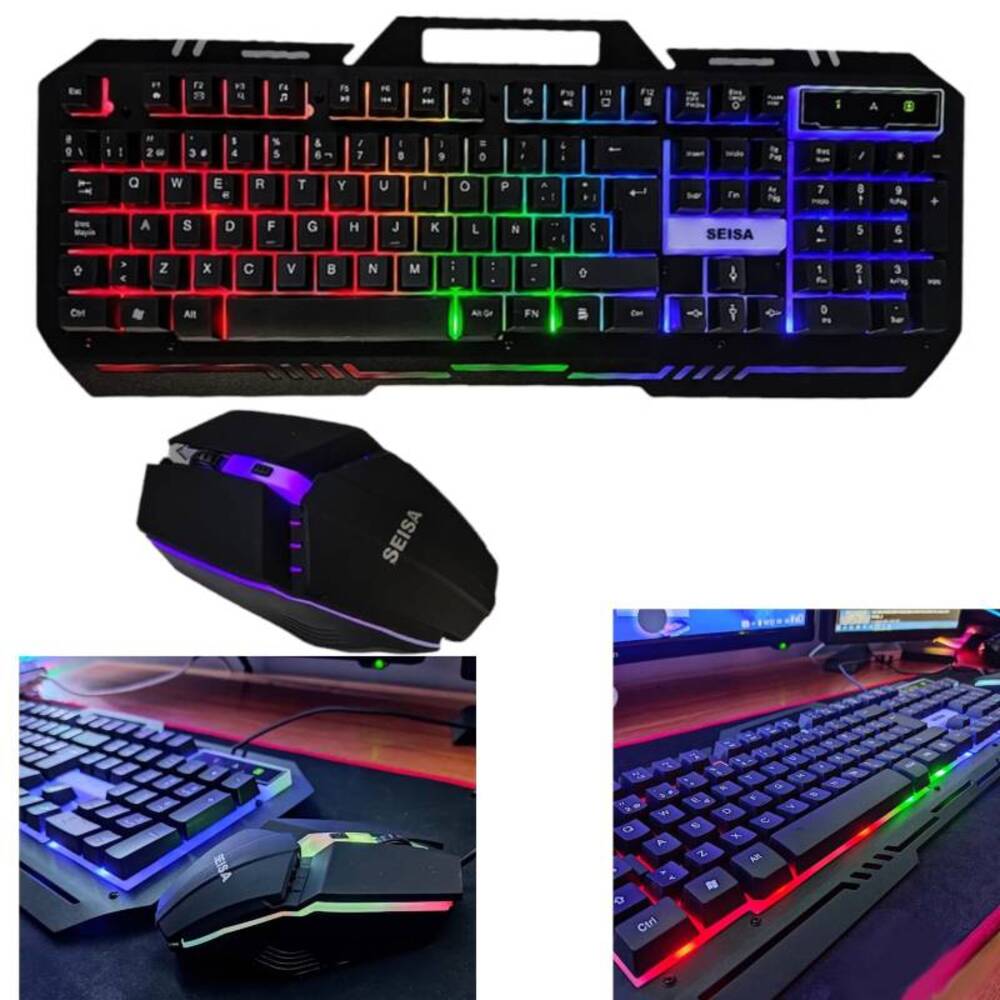 Combo Gamer Teclado LED RGB Mouse con Base de Metal