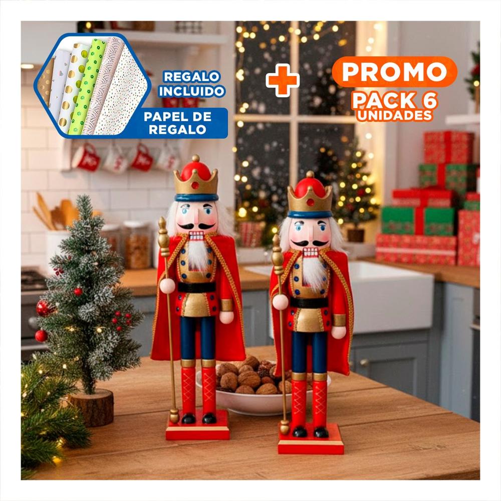 Pack6 Cascanuez Navideño en Color Rojo Y+Papel de Regalo