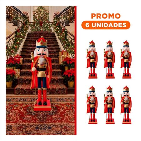 Pack6 Cascanuez con Corona, Capa y Baston en Color Rojo