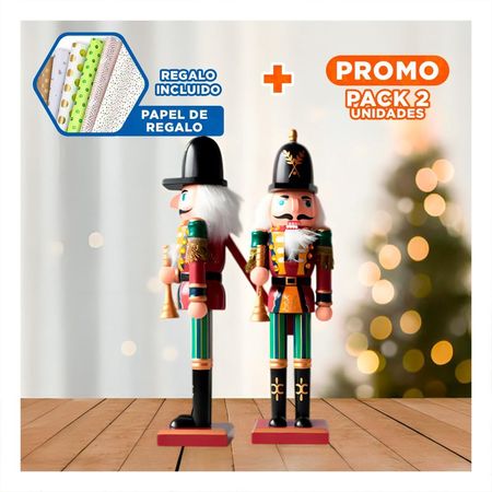 Pack2 Cascanuez Navideño de Color Guinda Y+Papel de Regalo