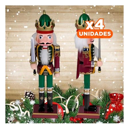 Pack4 Cascanuez Muneco soldadito Navideno Guinda Y+Regalo Stickers