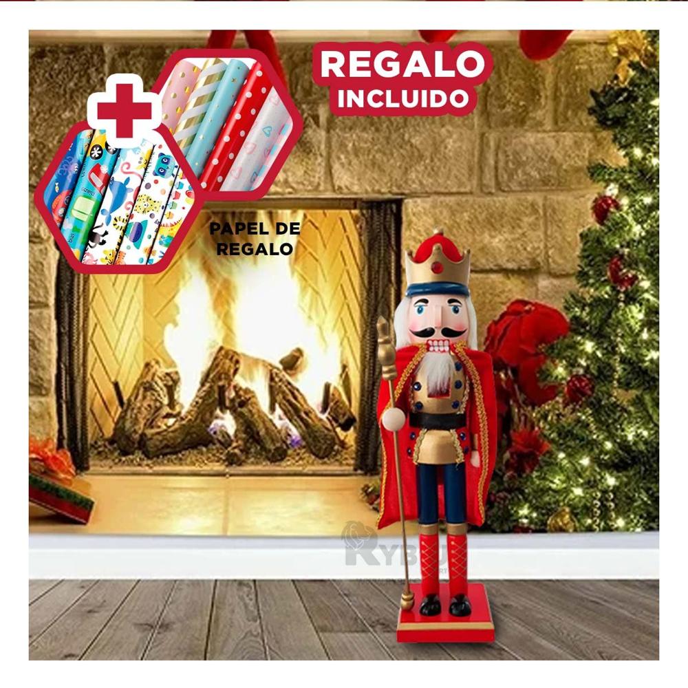 Cascanuez Navideño en Color Rojo Y+Papel de Regalo