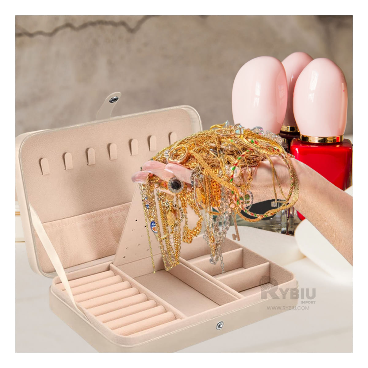 Joyero Modelo Organizador en Color Beige Y+Papel de Regalo