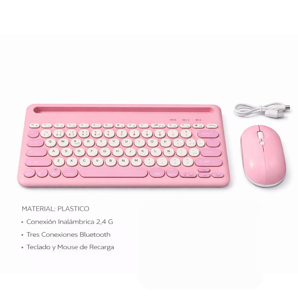 COMBO TECLADO Y MOUSE COLOR ROSADO