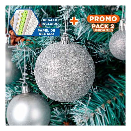 Pack2 Esferas Festivas con Mate Plateado Y+Papel de Regalo