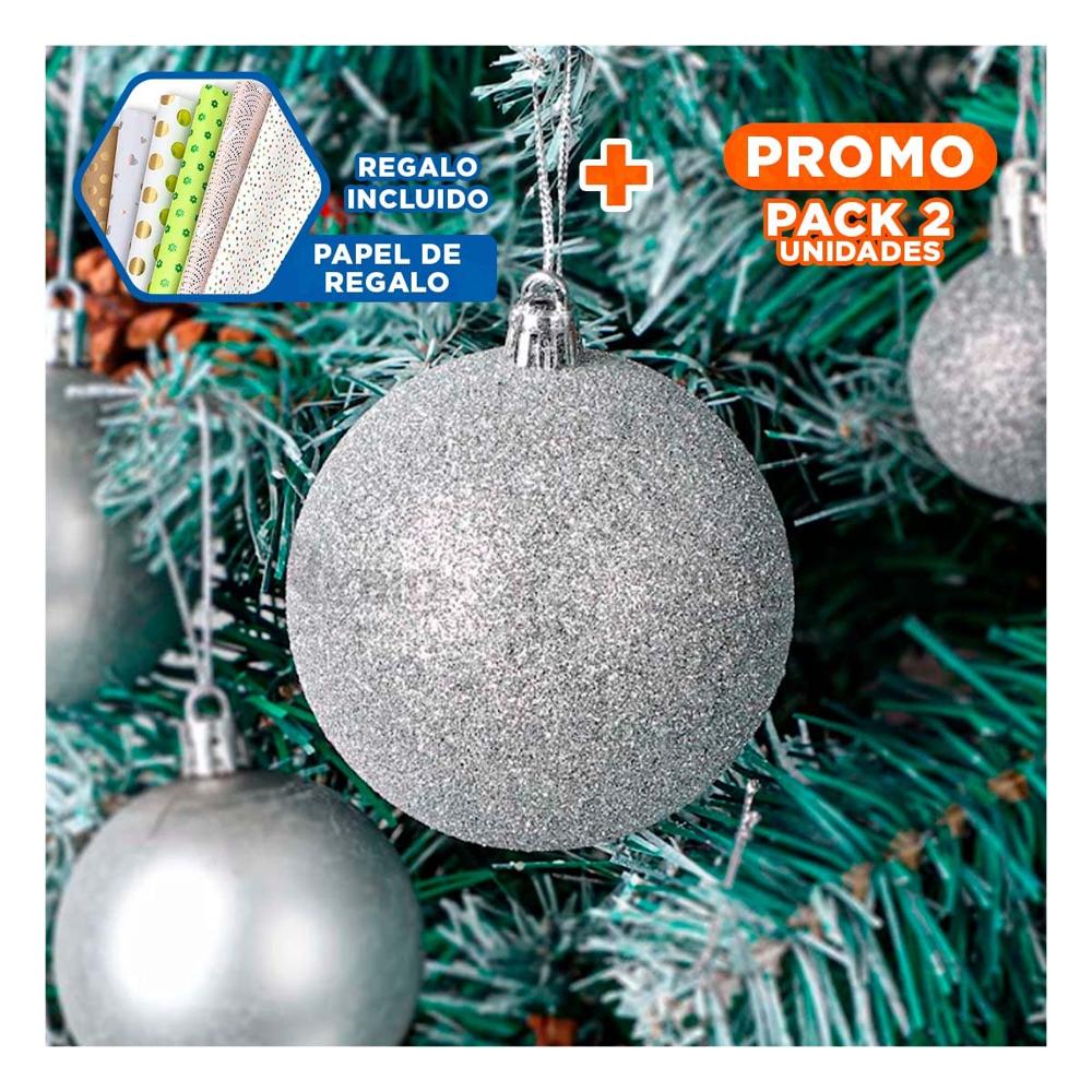 Pack2 Esferas Festivas con Mate Plateado Y+Papel de Regalo