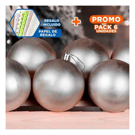 Pack6 Adorno Mate con Escarchado Plateado Y+Papel de Regalo