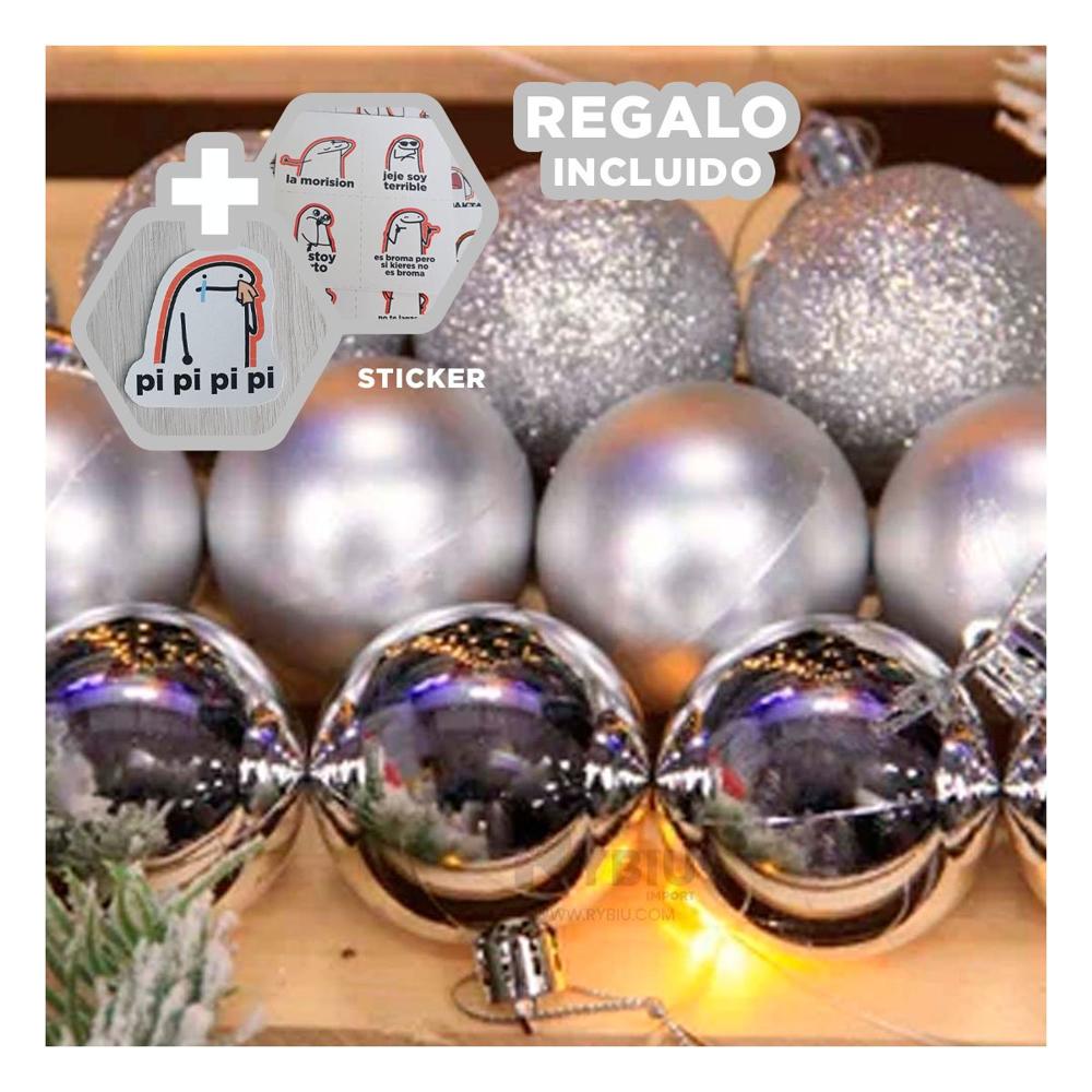 Bolas Decorativas Textura Mate en Plateado Y+Regalo Stickers