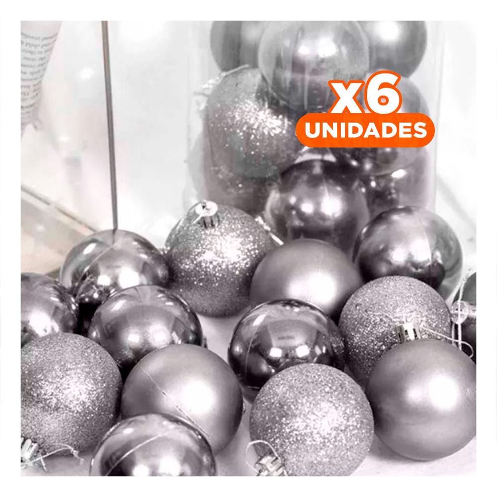 Pack6 Adorno Navideño en Mate de Plateado Y+Regalo Stickers