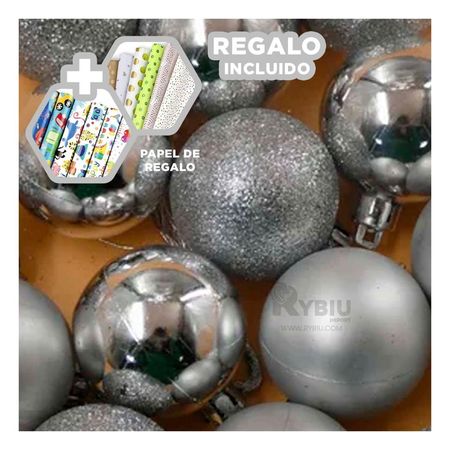 Bolas con Detalle Escarchado en Plateado Y+Papel de Regalo
