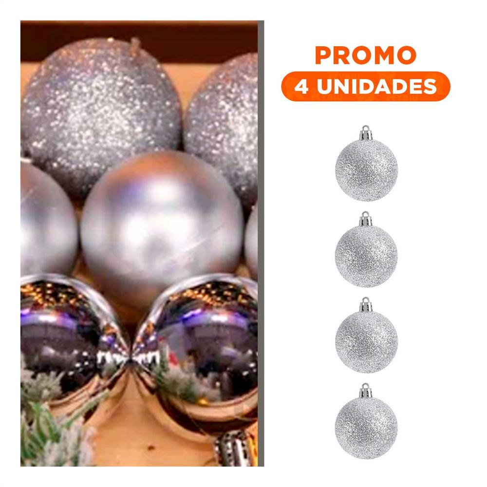 Pack4 Esferas Navideñas para Arbol en Plateado