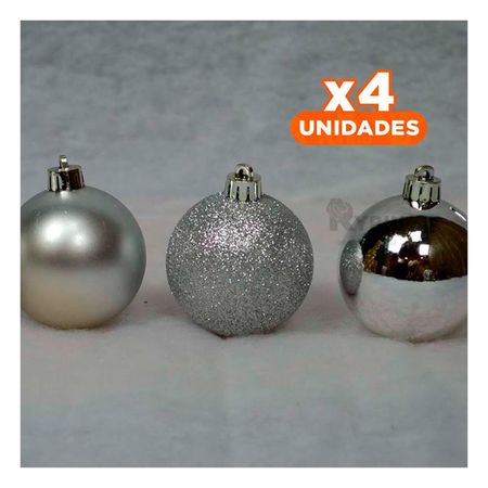 Pack4 Adorno Brillante de Navidad Plateado Y+Regalo Stickers