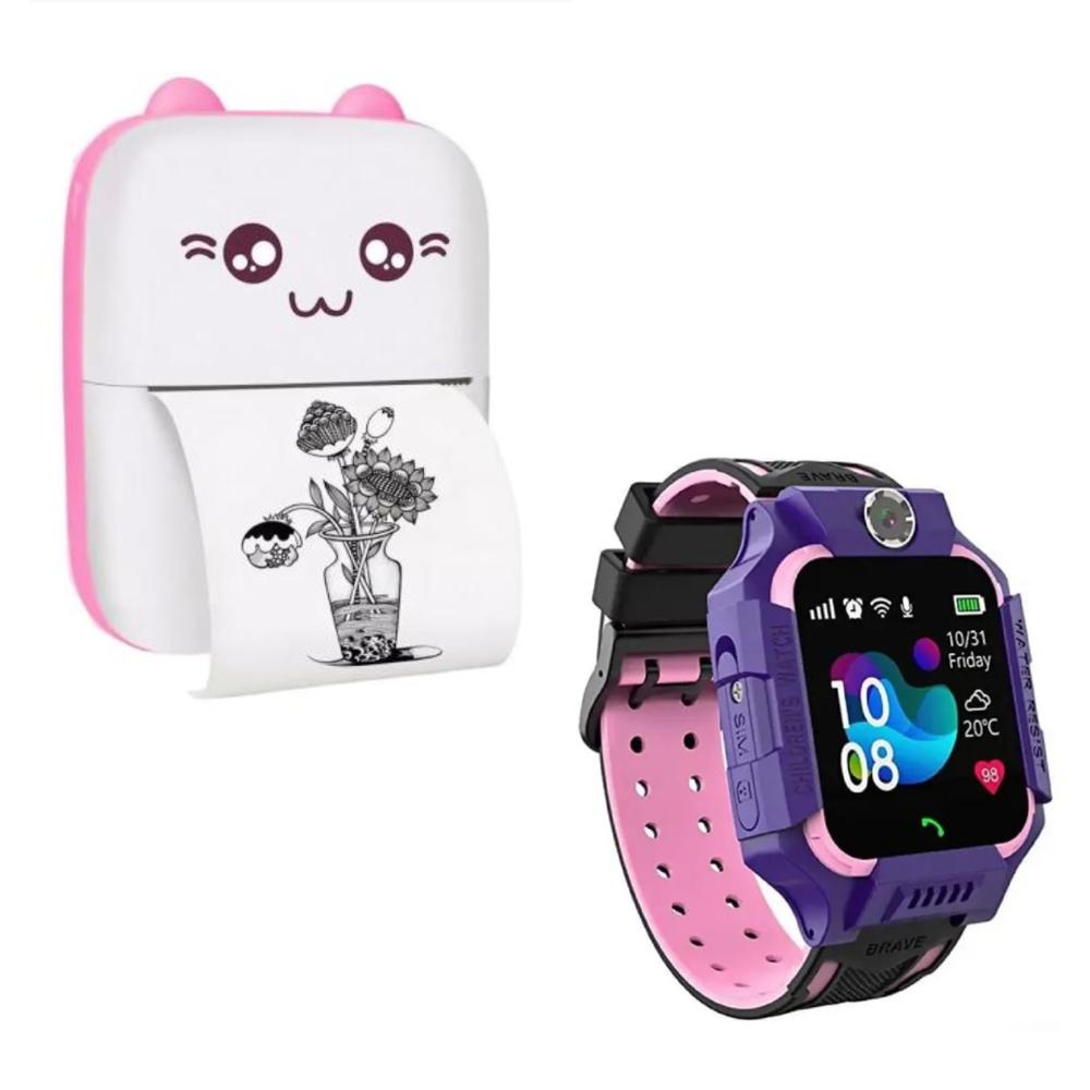 Smartwatch Q19 Para Niñas y Mini Impresora Térmica Gatito