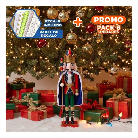 Pack6 Cascanuez Muneco para Decorar Eventos 38cm Y+Papel de Regalo