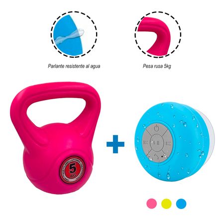 Combo: Parlante Waterproof Bluetooth+Pesa Rusa 5 Kg Rosa