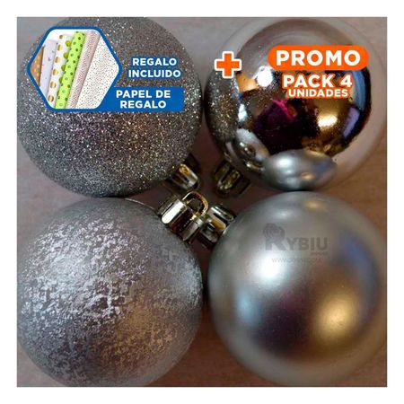 Pack4 Adorno Estilo con Rayas de Plateado Y+Papel de Regalo