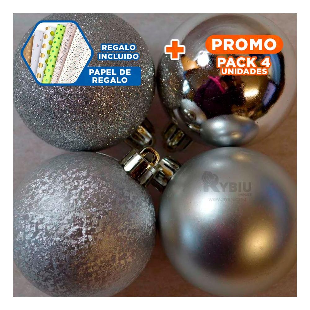 Pack4 Adorno Estilo con Rayas de Plateado Y+Papel de Regalo