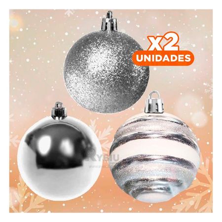 Pack2 Esferas con Toque Brillante Plateado Y+Regalo Stickers