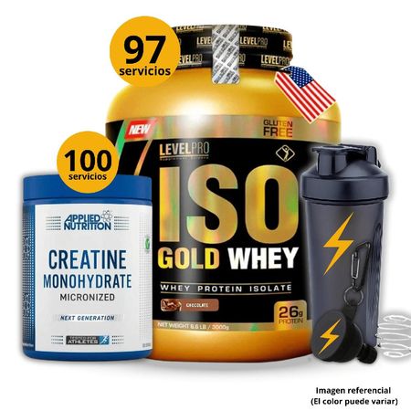 Proteína Iso gold whey de 3kg Chocolate - Creatina Applied Nutrition de 500gr - regalos
