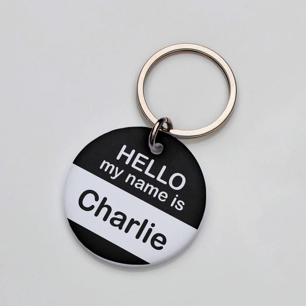 Placa de identificación perros gatos Hello Negro