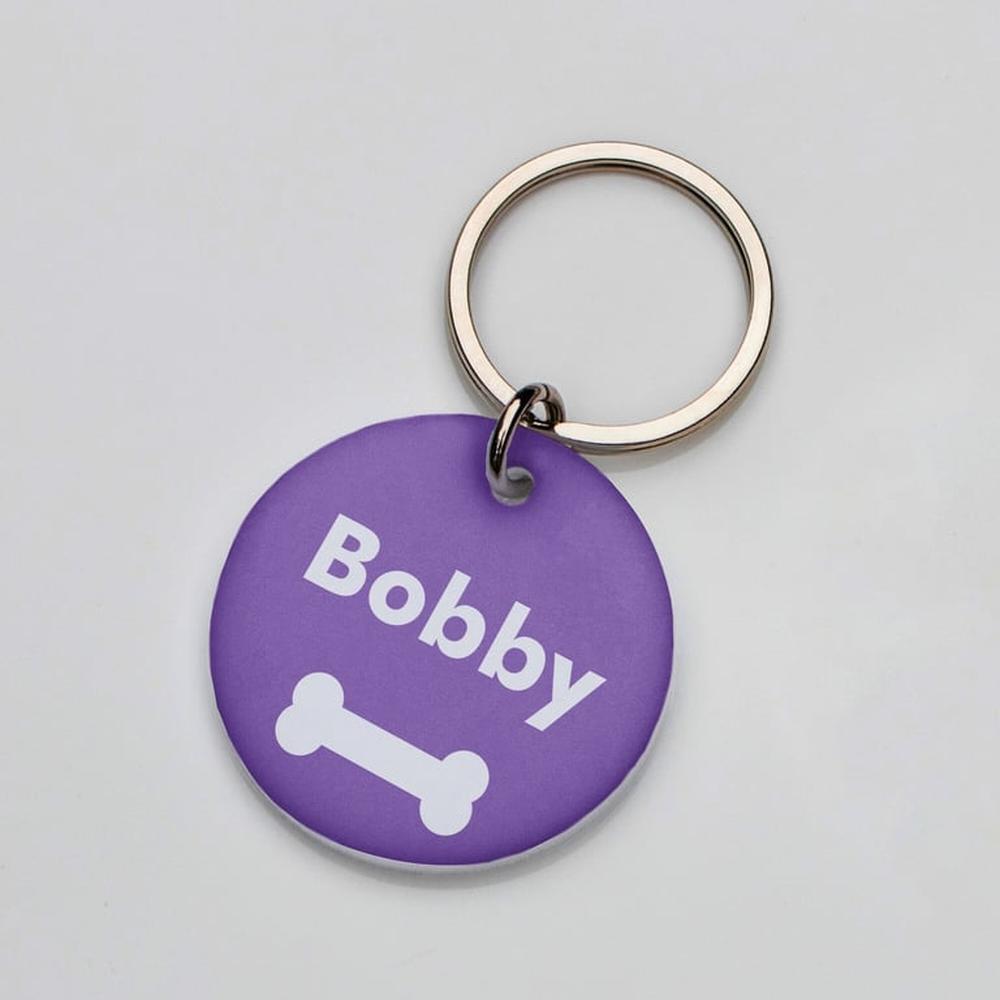 Placa de identificación perros gatos Hueso Morado