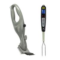 Pack Trinche Parrillero Con Termómetro +Cepillo A Vapor Limpia Parrilla Kuzler