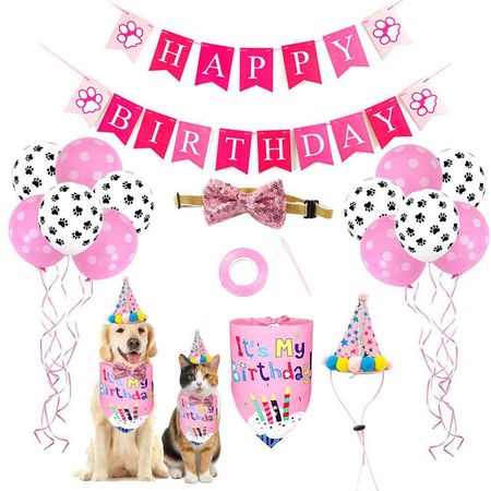 KIT CUMPLEAÑOS PARA MASCOTAS ROSA