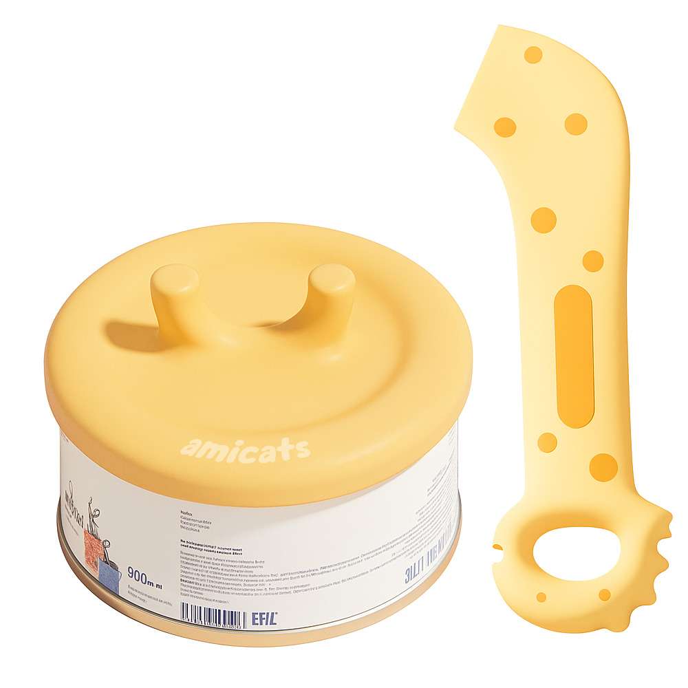 Cuchara Abrelatas y Tapa para Mascotas Amarillo