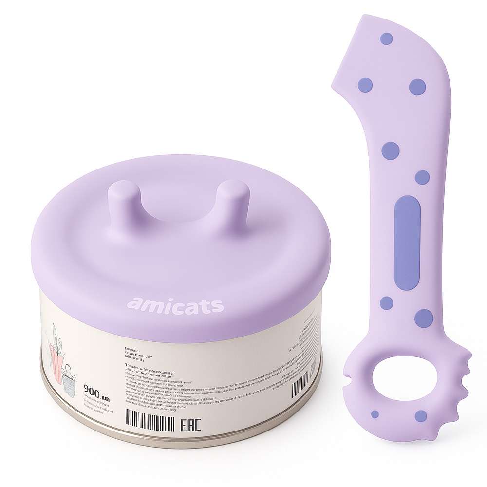 Cuchara Abrelatas y Tapa para Mascotas Lila