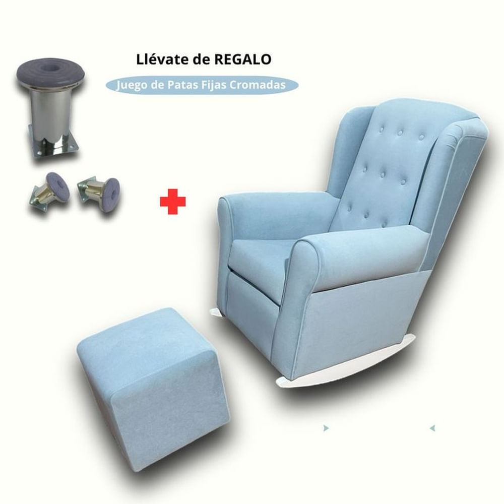 Sillon Mecedor de Lactancia Antifluido Mod BOTONES CELESTE