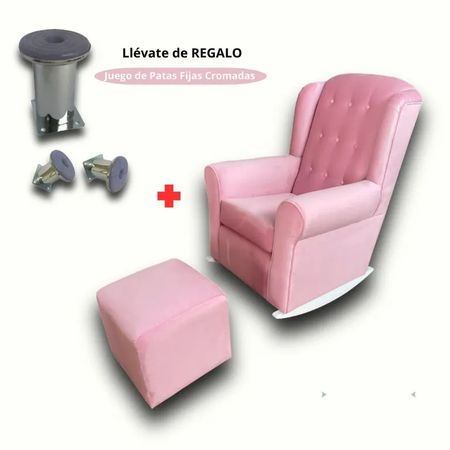 Sillon Mecedor Rosado C Reposapies + Patas Cromadas